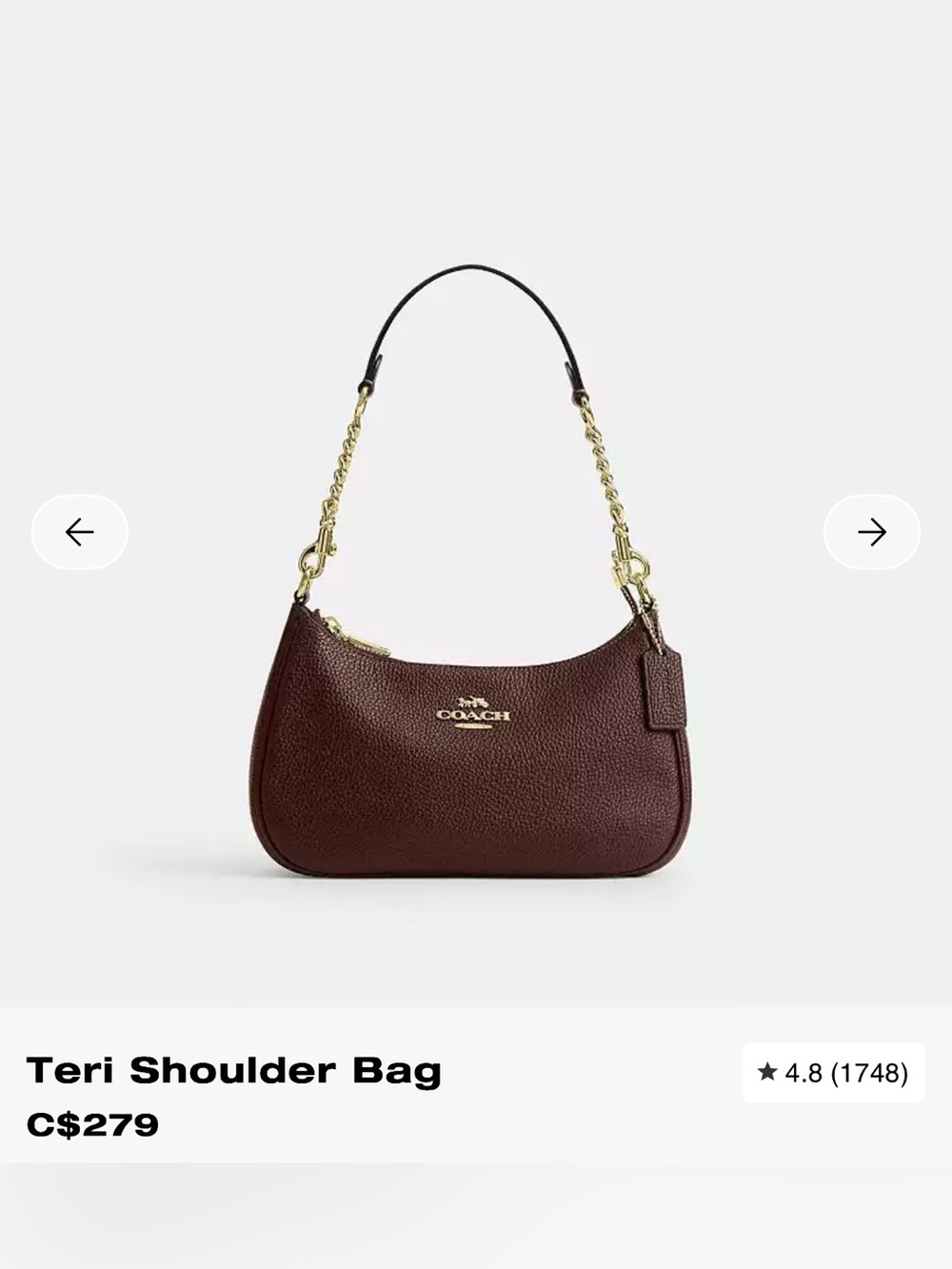 Coach Teri Shoulder Bag in Deep Brown with Gold Hardware